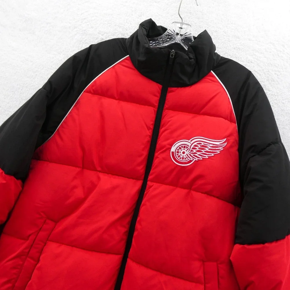 G-III Jacket Mens Large Detroit Red Wings Red Black Puffer Full Zip NHL Hockey‎
